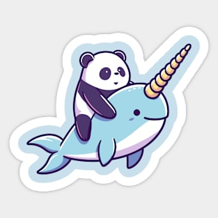 cute panda riding narwhal Sticker